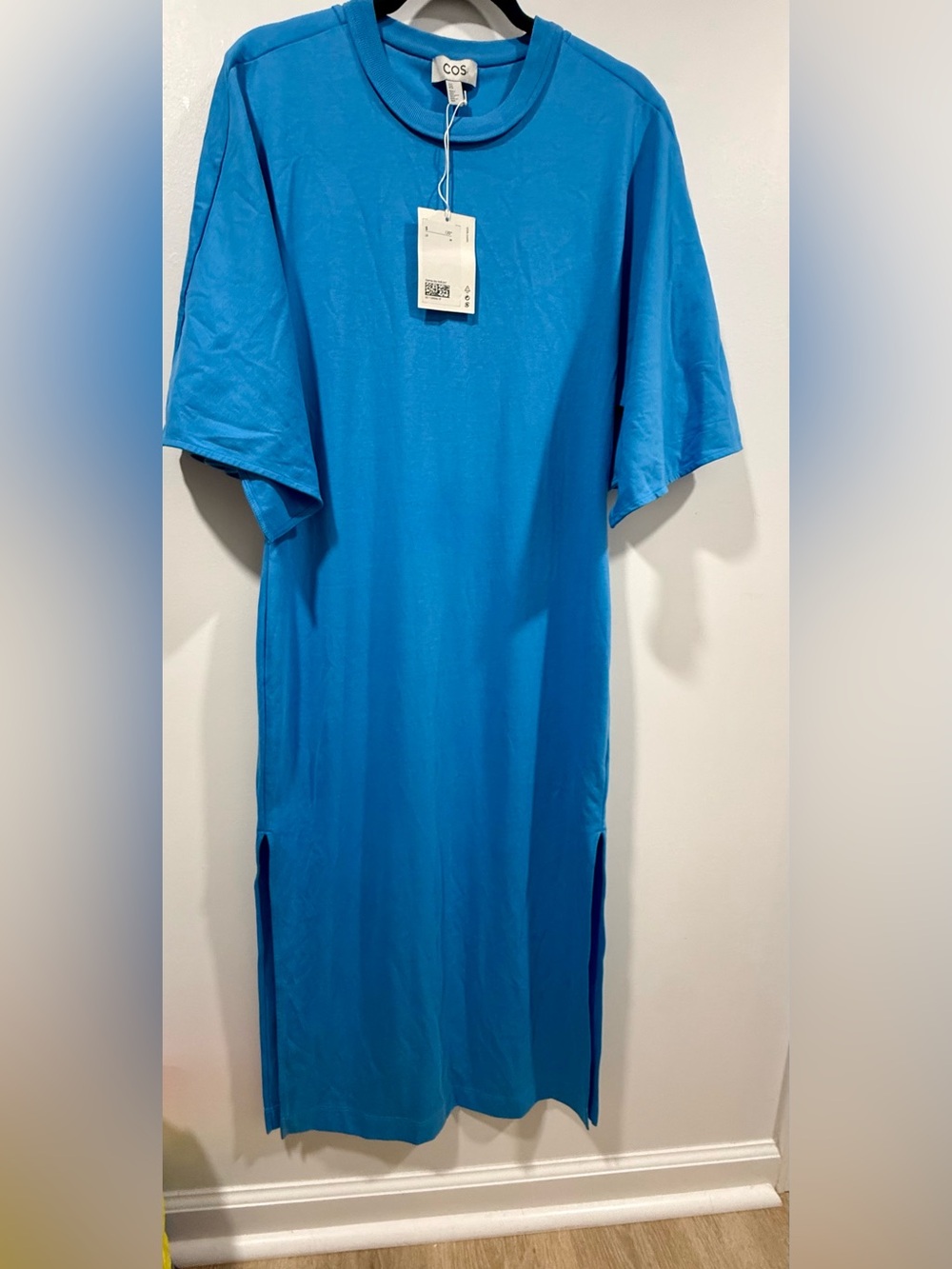 COS Bright Blue Short-Sleeve Long Tee Dress NEW with Tags